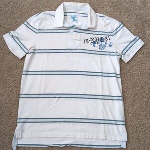 Express White Polo with Blue Stripes